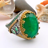 Green Oval Tourmaline Stone Men's Ring - TryAladdin