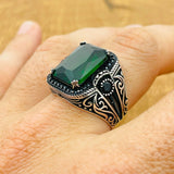 Green Stone Silver Ring - TryAladdin