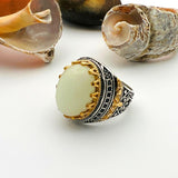 Handmade Cat's Eye Stone Men's Silver Ring - TryAladdin