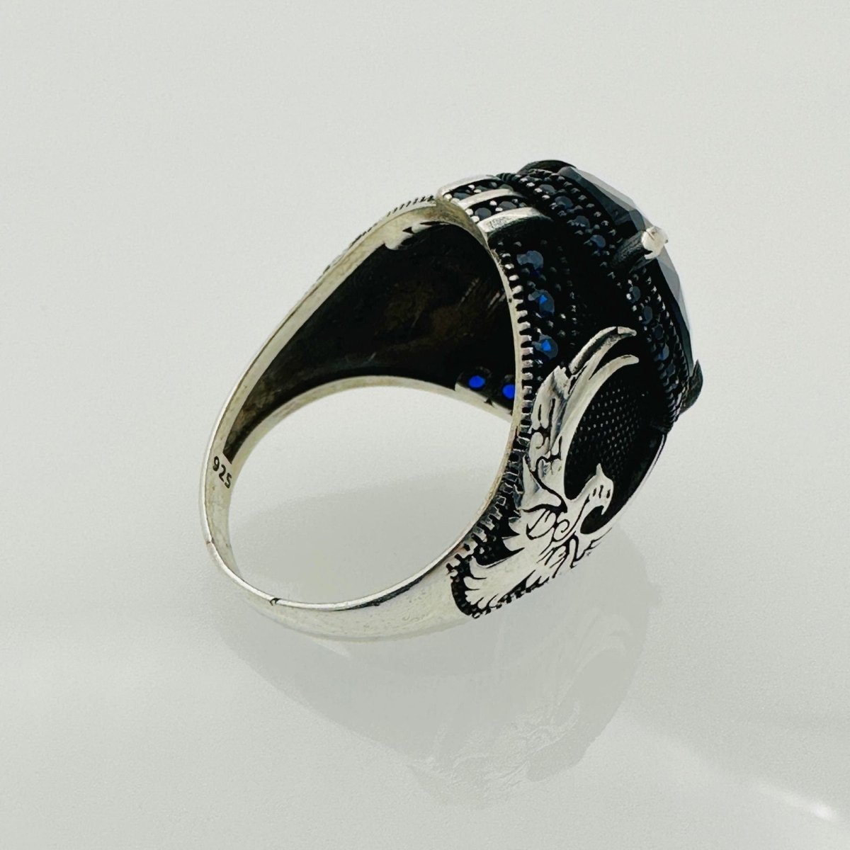 Handmade Men's Eagle Blue Sapphire Silver Ring - TryAladdin