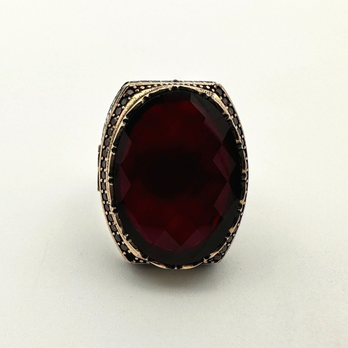 Handmade Men's Red Zircon Stone Silver Ring - TryAladdin