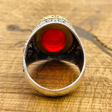 Men's Red Oval Agate Ring - TryAladdin