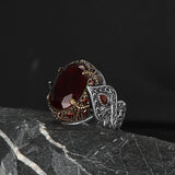 Tesbihevim | Men's Silver Ring with Red Zircon Stone - TryAladdin