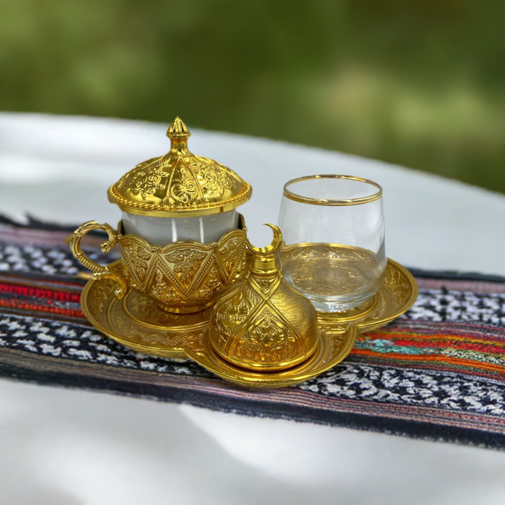 Lavina | Turkish Coffee Cup Set 3 Pieces Gold Color - TryAladdin