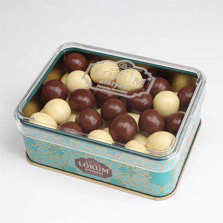 Lokum Atolyesi | Ivory Milk Chocolate Dragees in Metal Box - TryAladdin