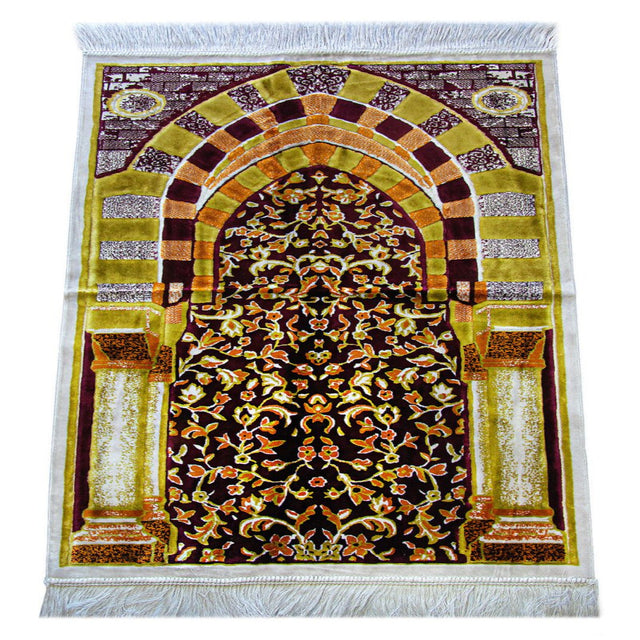 Luxury Dowry Prayer Rug, Gift Velvet Prayer Mat Yellow - TryAladdin