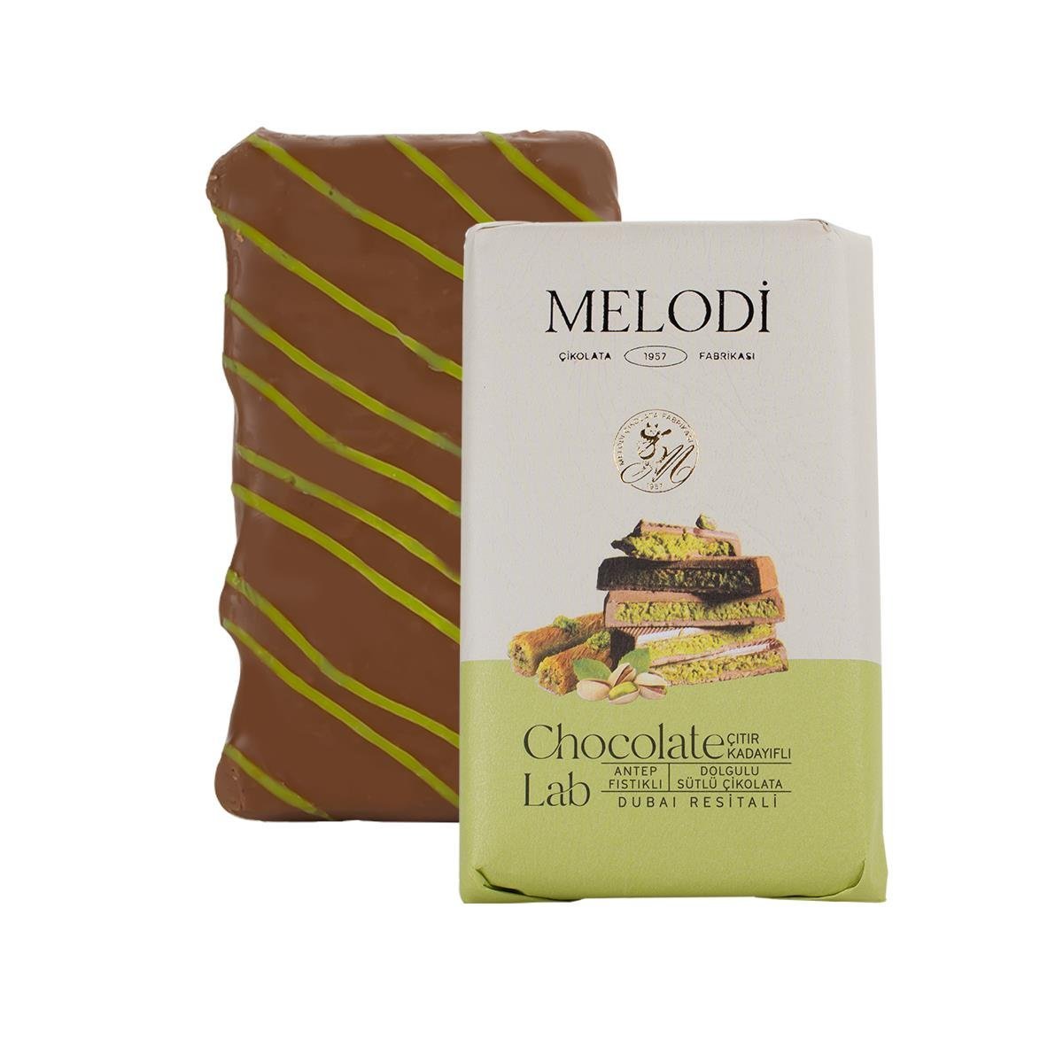 Melodi Premium Dubai Chocolate with 65% Pistachio Kadayif Filling & Milk Chocolate (90g) - TryAladdin