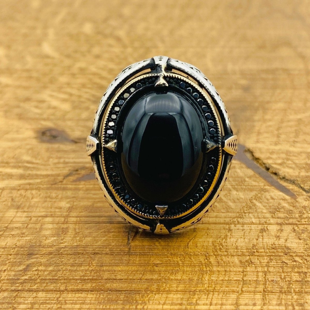 Men Black Onyx Silver Ring - TryAladdin