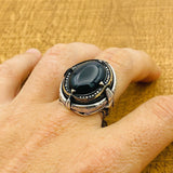 Men Black Onyx Silver Ring - TryAladdin