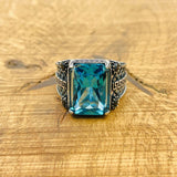 Men's Aquamarine Silver Ring - TryAladdin