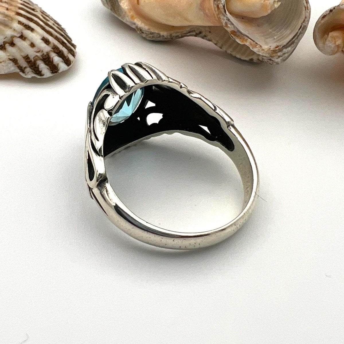 Men's Aquamarine Stone Blue 925 Sterling Silver Ring - TryAladdin