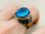 Men's Aquamarine Stone Blue 925 Sterling Silver Ring - TryAladdin