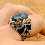 Men’s Black - Brown Agate Vintage Ring - TryAladdin