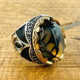 Men’s Black - Brown Agate Vintage Ring - TryAladdin