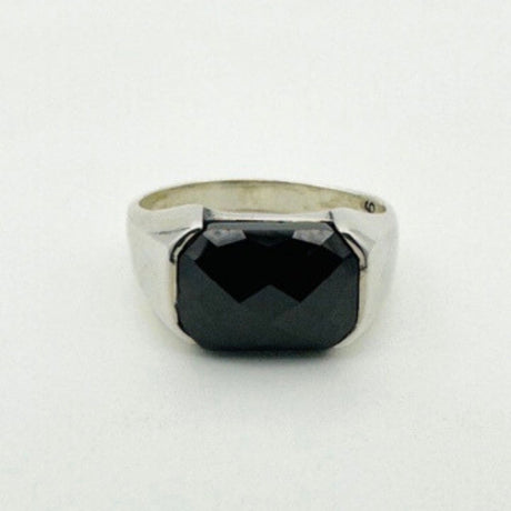 Men's Black Onyx Rectangle Silver Ring - TryAladdin