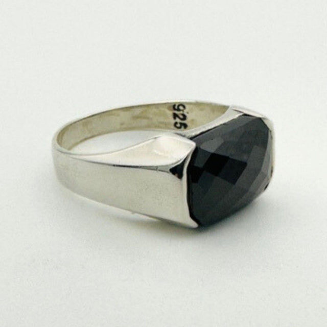 Men's Black Onyx Rectangle Silver Ring - TryAladdin