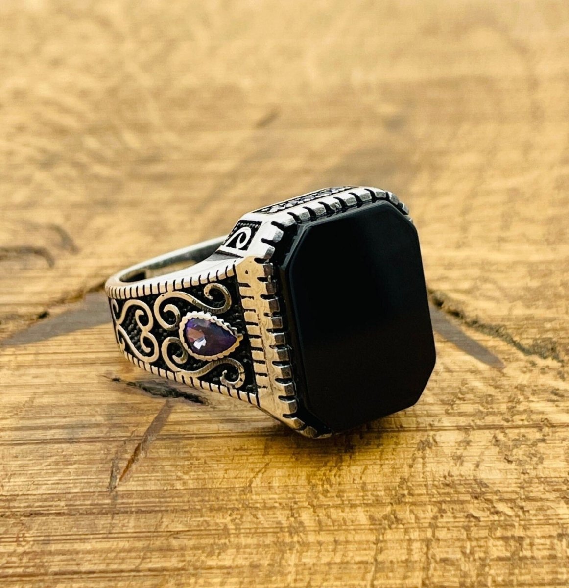 Men's Black Onyx Silver Ring - TryAladdin