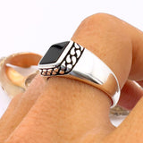 Men's Black Onyx Stone 925 Sterling Silver Ring - TryAladdin