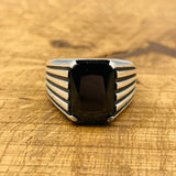 Men's Black Onyx Stone Silver Ring - TryAladdin