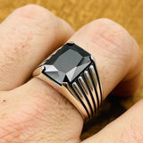 Men's Black Onyx Stone Silver Ring - TryAladdin