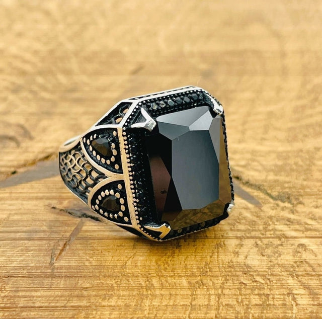 Men's Black Zircon Square Ring - TryAladdin