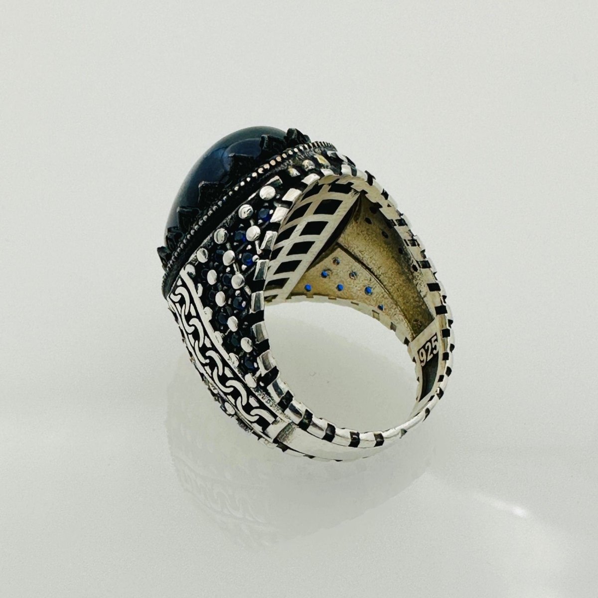 Men's Blue Lapis Lazuli Silver Ring - TryAladdin