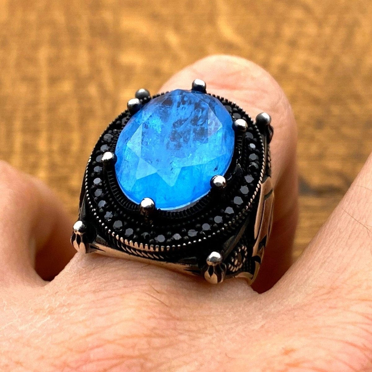 Men's Blue Paraiba Helmet Ring - TryAladdin