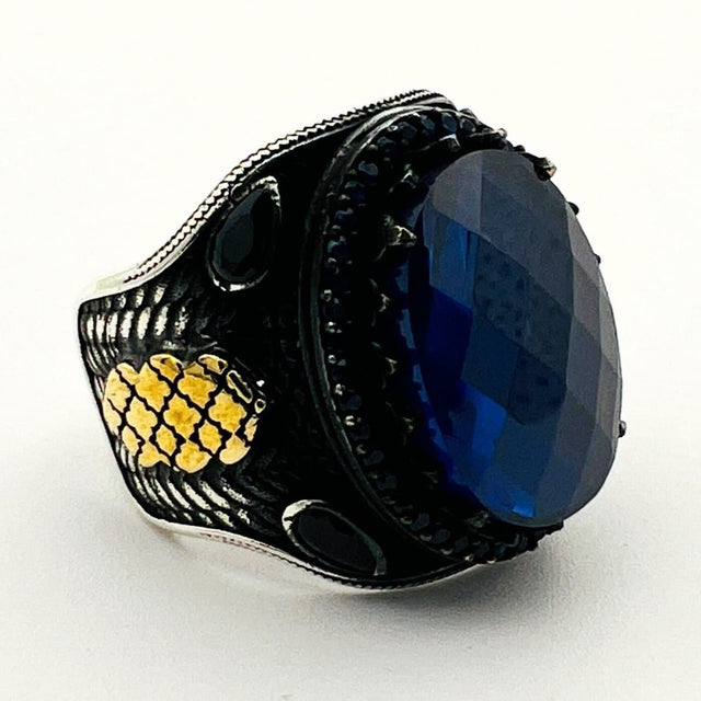 Men's Blue Sapphire Silver Ring - TryAladdin