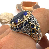 Men's Blue Sapphire Stone 925 Sterling Silver Ring - TryAladdin