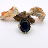 Men's Blue Sapphire Stone Silver Ring - TryAladdin