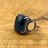 Men's Blue Sapphire Stone Silver Ring - TryAladdin