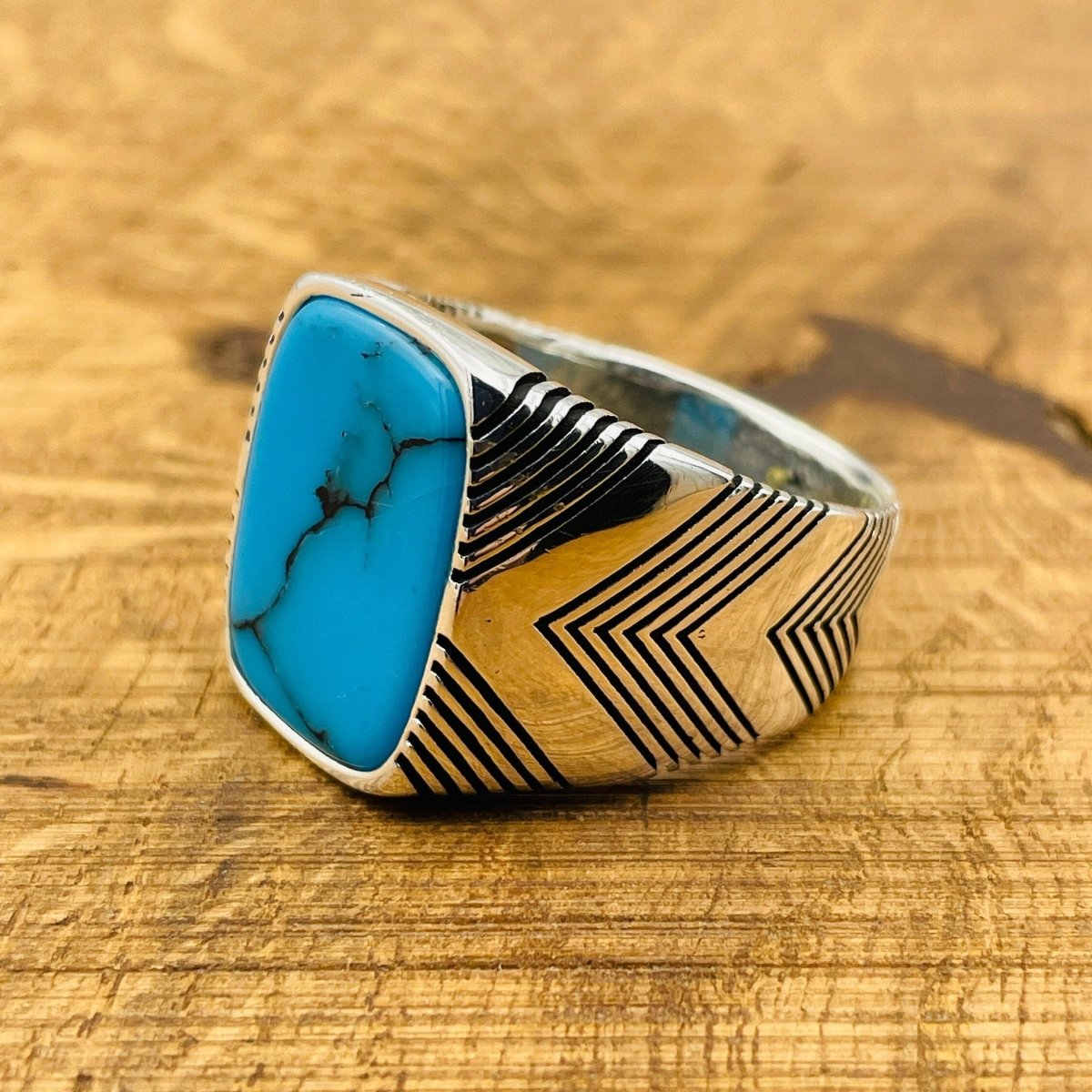 Men's Blue Turquoise Square Ring - TryAladdin