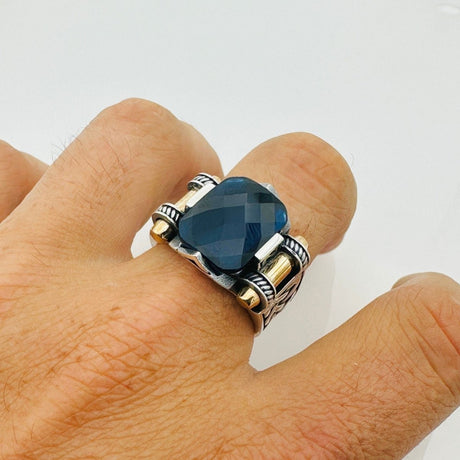 Men's Blue Zircon Silver Ring - TryAladdin