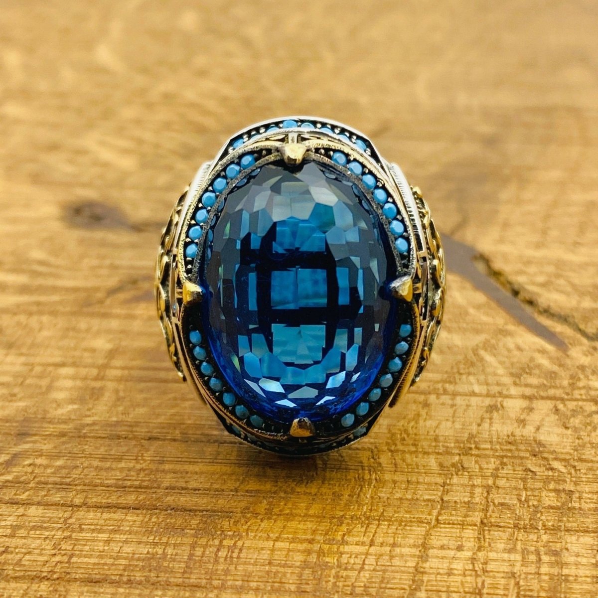 Men's Blue Zircon Silver Ring - TryAladdin