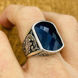 Men's Blue Zircon Square Ring - TryAladdin