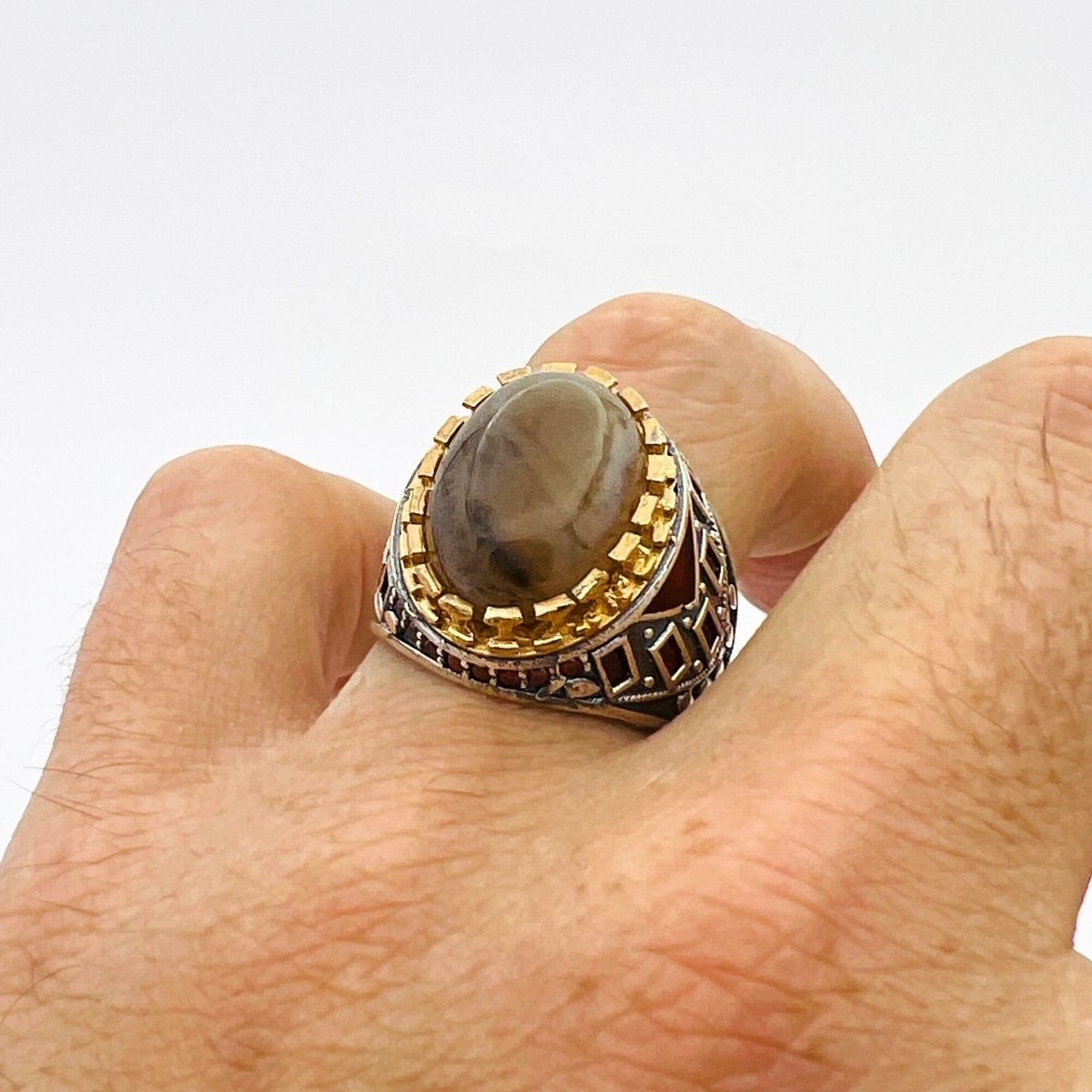 Men's Brown Agate Silver Ring - TryAladdin