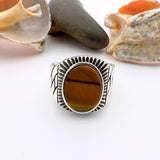 Men's Brown Tiger's Eye Stone Silver Ring - TryAladdin