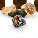 Men's Champagne Citrine Oval Stone Silver Ring - TryAladdin