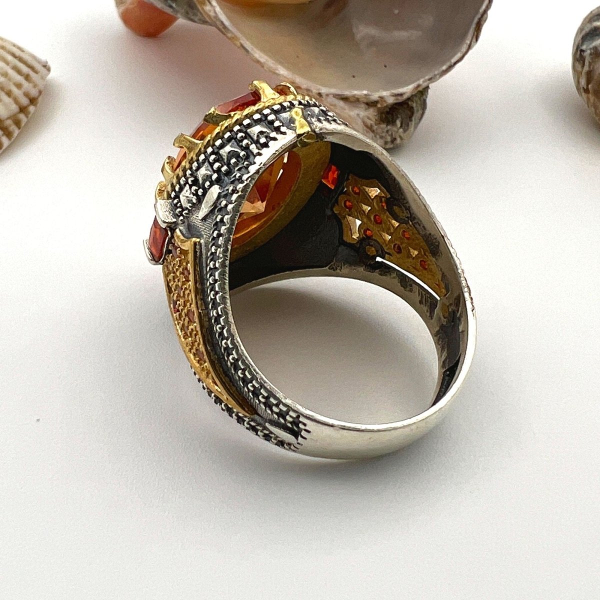 Men's Champagne Citrine Stone Silver Ring - TryAladdin