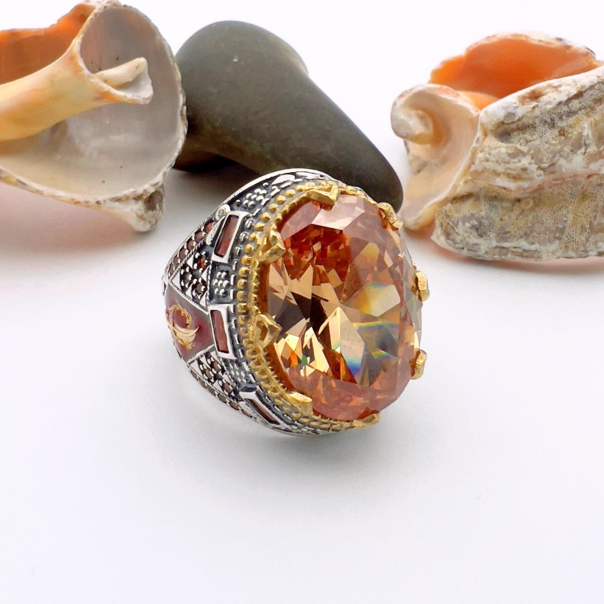 Men's Champagne Citrine Stone Silver Ring - TryAladdin