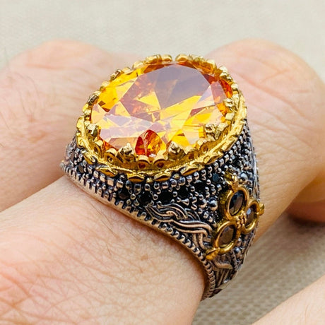 Men's Citrine Silver Ring - TryAladdin