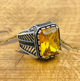 Men's Citrine Silver Ring - TryAladdin