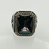 Men's Emerald Green Stone Turkish Silver Ring - TryAladdin