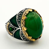 Men's Green Agate Silver Ring - TryAladdin