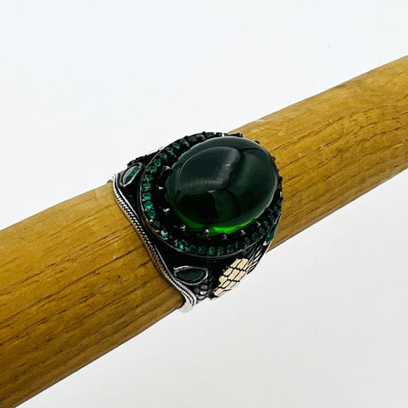 Men's Green Agate Silver Ring - TryAladdin