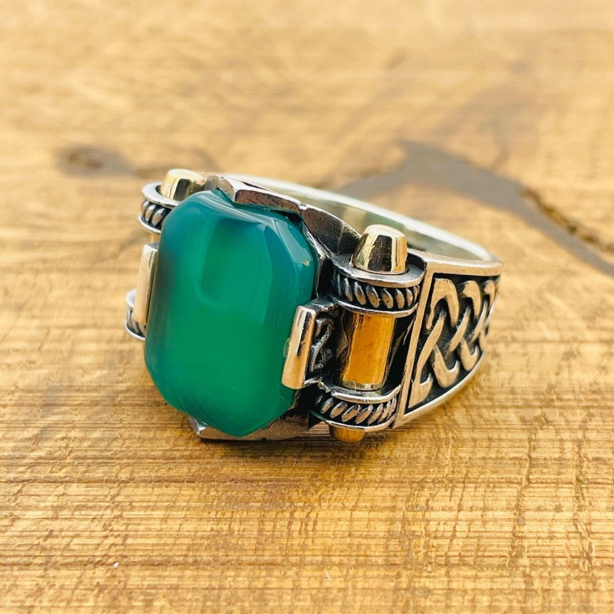 Men’s Green Agate Square Ring - TryAladdin