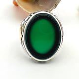 Men's Green Agate Stone Silver Ring - TryAladdin