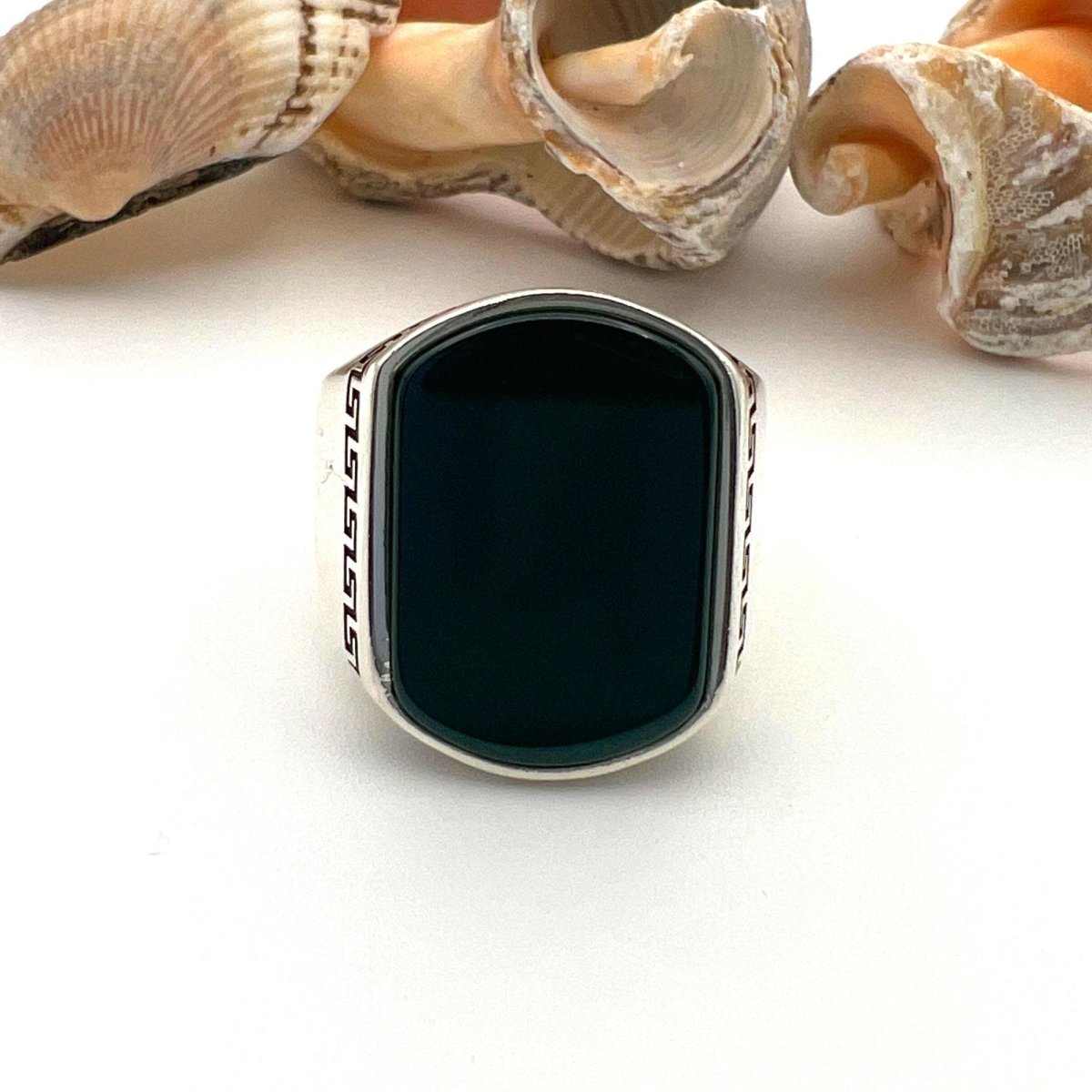 Men's Green Agate Stone Silver Ring - TryAladdin