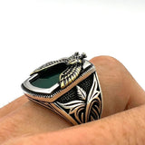 Men's Green Agate Stone Silver Ring - TryAladdin