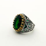 Men's Green Emerald Silver Ring - TryAladdin